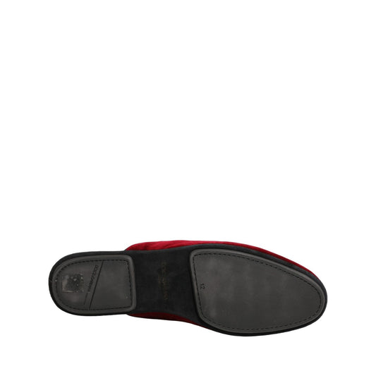Dolce & Gabbana Red Suede Slides Flat Slipper Men Shoes