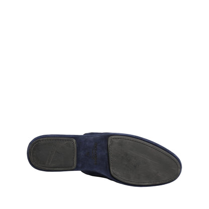 Dolce & Gabbana Blue Suede Slides Flat Slipper Men Shoes