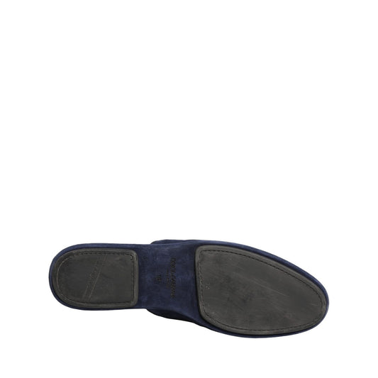 Dolce & Gabbana Blue Suede Slides Flat Slipper Men Shoes