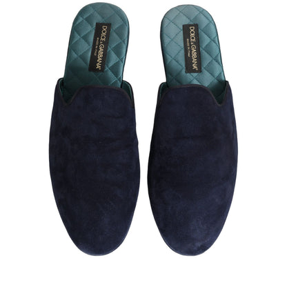 Dolce & Gabbana Blue Suede Slides Flat Slipper Men Shoes