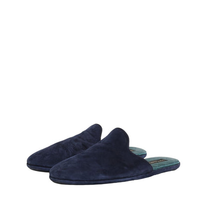 Dolce & Gabbana Blue Suede Slides Flat Slipper Men Shoes