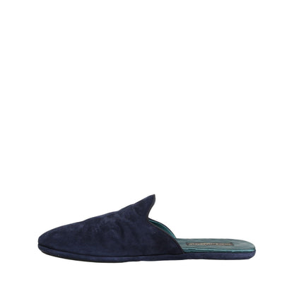 Dolce & Gabbana Blue Suede Slides Flat Slipper Men Shoes
