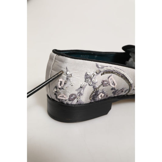 Dolce & Gabbana White Sequined Formal Slip On Loafers Shoes