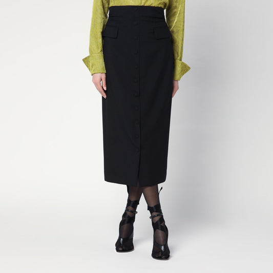 Dries Van Noten Black wool and mohair midi skirt 108111381/Q_DRVNO-900_108
