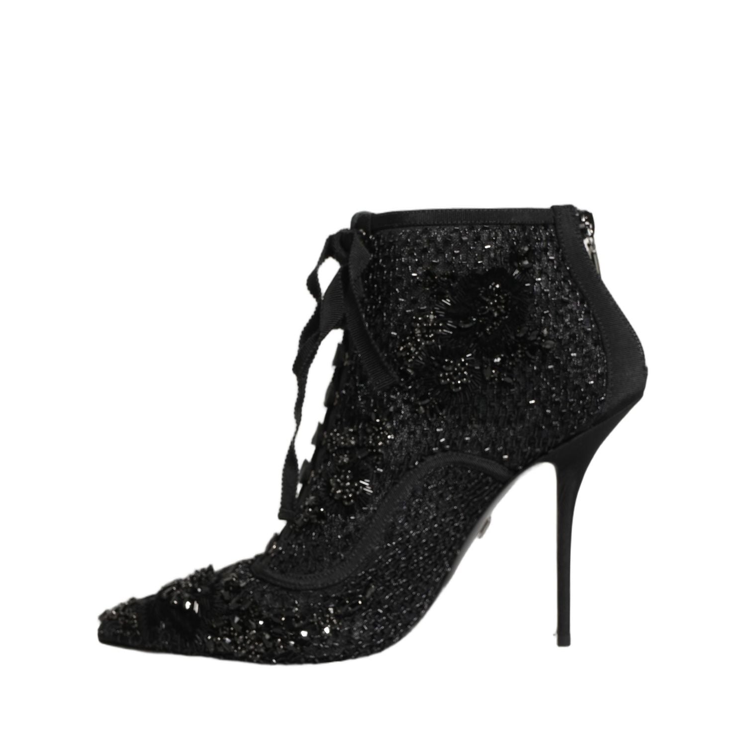 Dolce & Gabbana Black Embellished Mesh Ankle Boots Shoes
