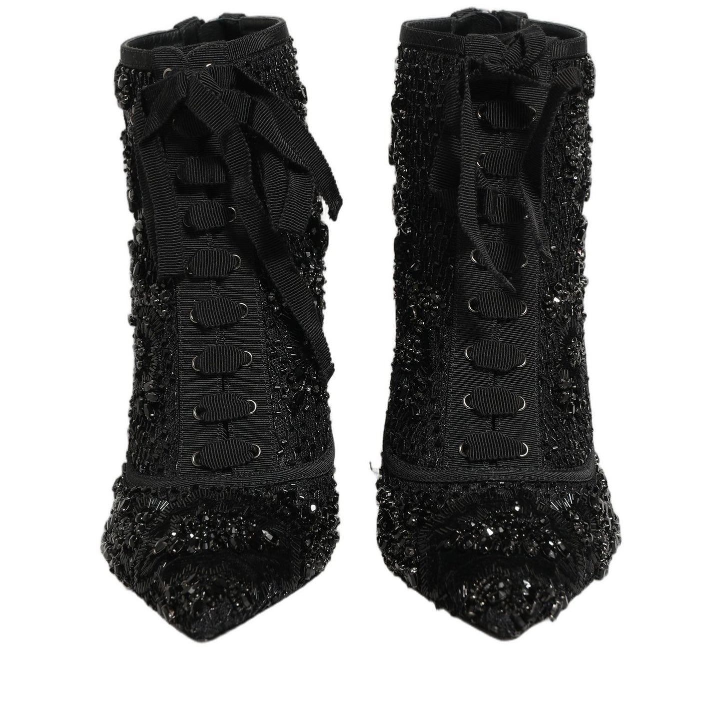 Dolce & Gabbana Black Embellished Mesh Ankle Boots Shoes