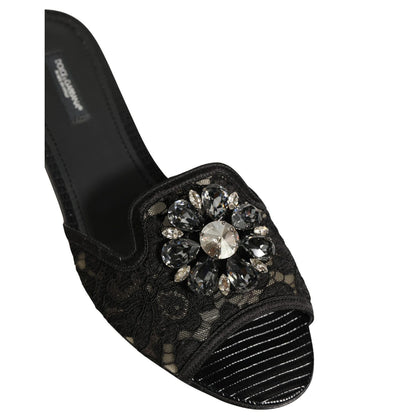 Dolce & Gabbana Black Devotion Lace Flats Slip On Shoes