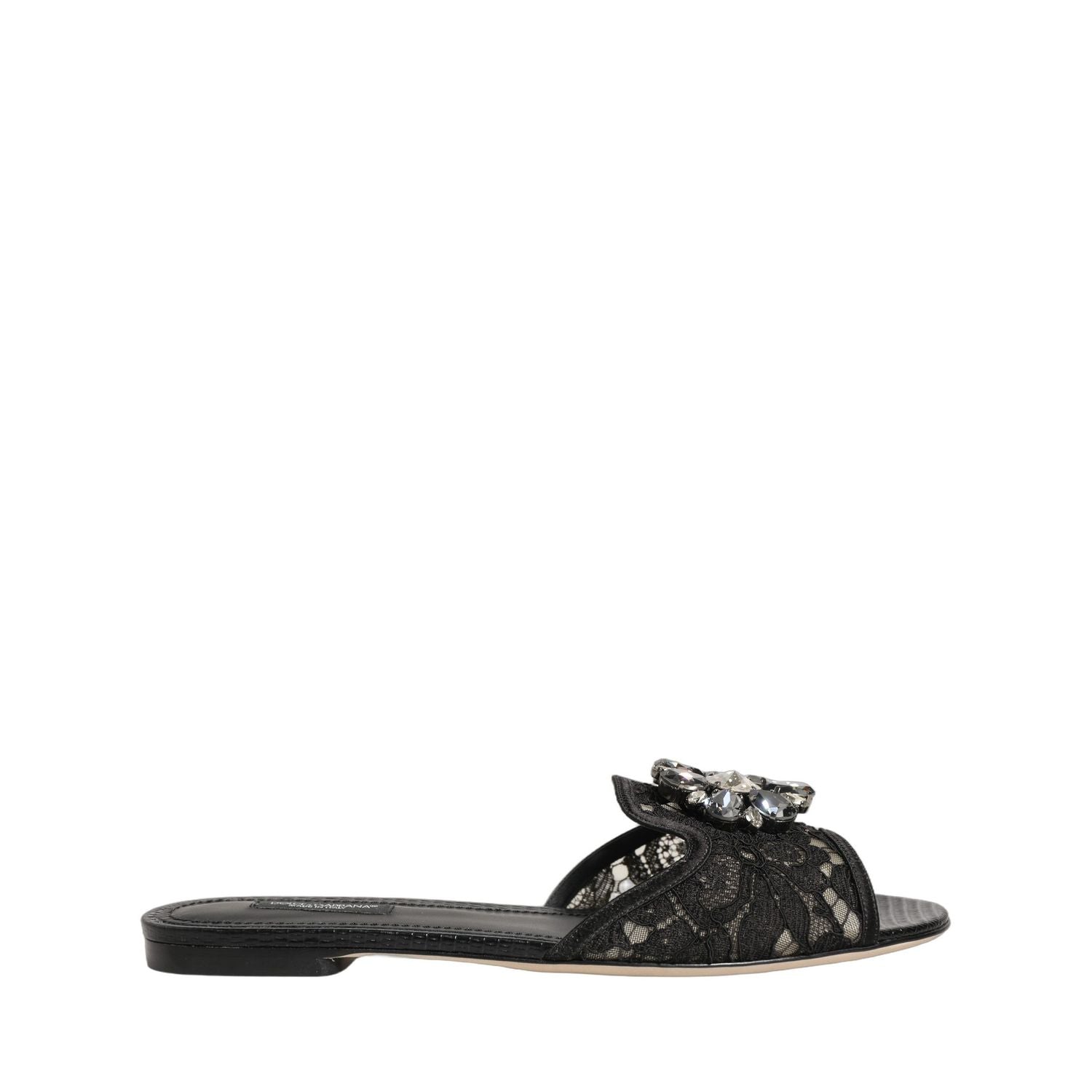 Dolce & Gabbana Black Devotion Lace Flats Slip On Shoes