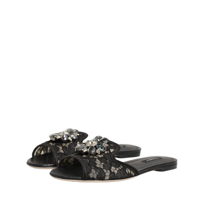 Dolce & Gabbana Black Devotion Lace Flats Slip On Shoes