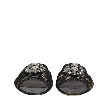 Dolce & Gabbana Black Devotion Lace Flats Slip On Shoes