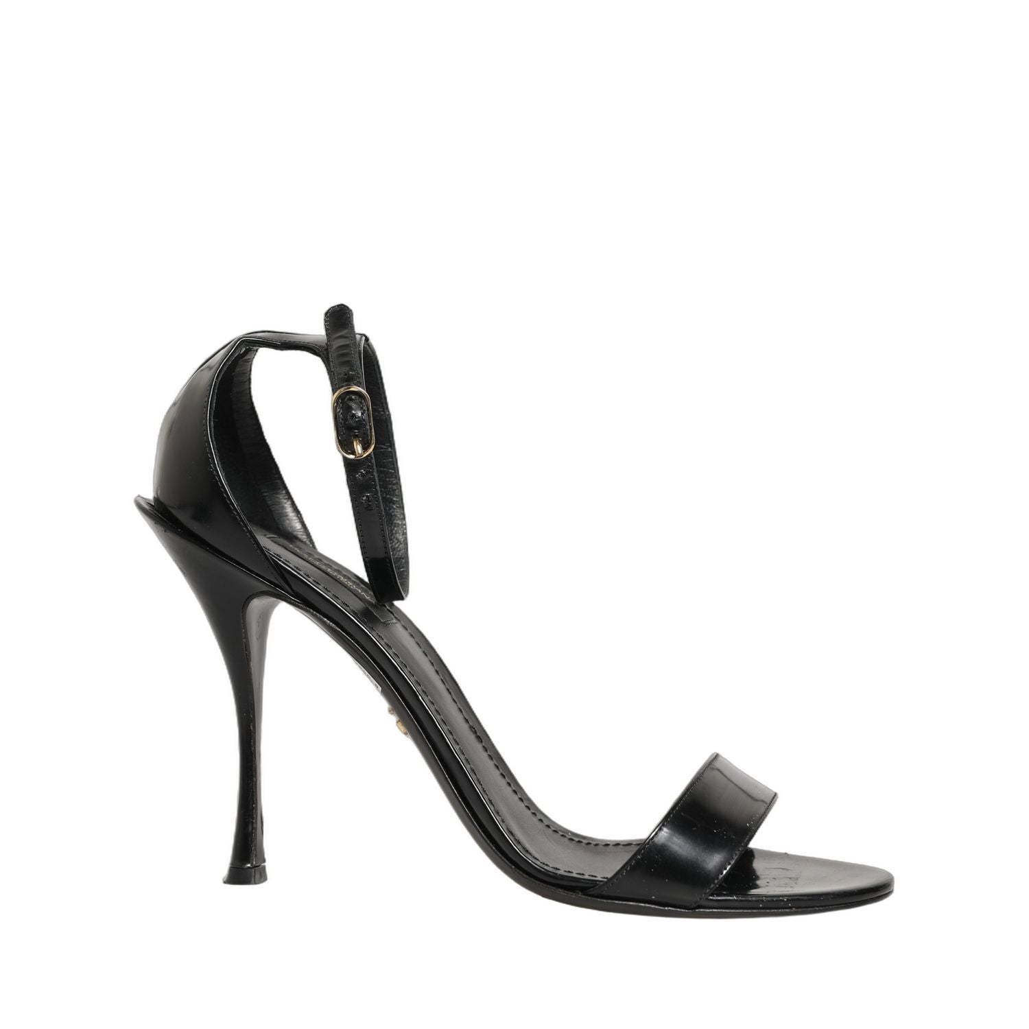 Dolce & Gabbana Black Leather Ankle Strap Heels Sandals Shoes