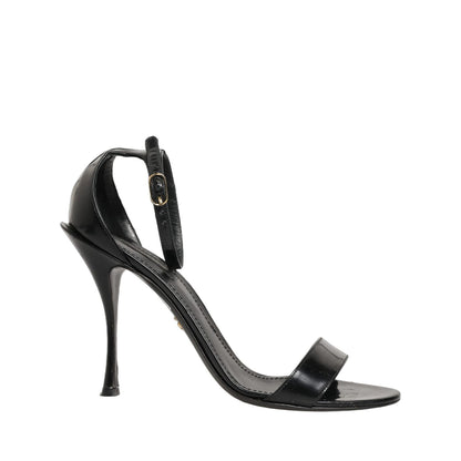 Dolce & Gabbana Black Leather Ankle Strap Heels Sandals Shoes