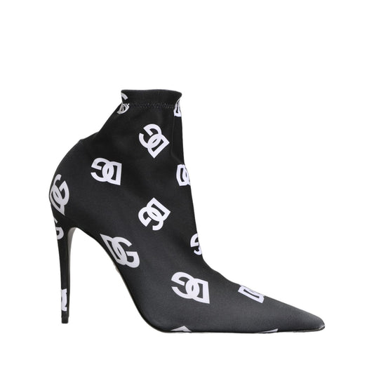 Dolce & Gabbana Black Logo Stretch Heels Ankle Boots Shoes