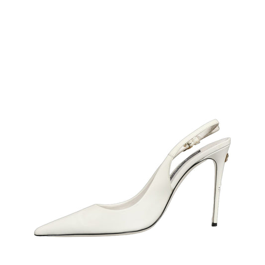 Dolce & Gabbana White Leather Slingback Heels Sandals Shoes