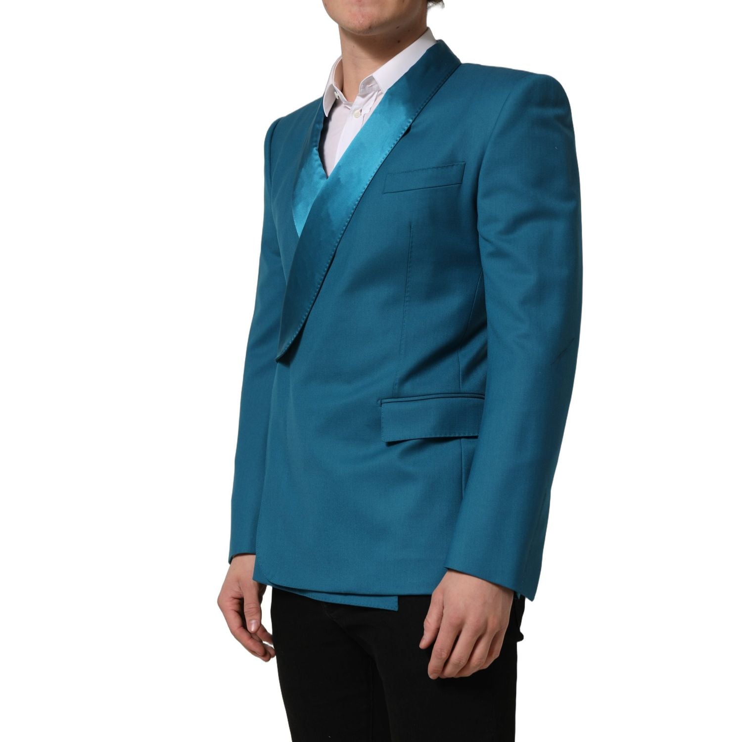 Dolce & Gabbana Teal Wool Double Breasted Formal Coat Blazer