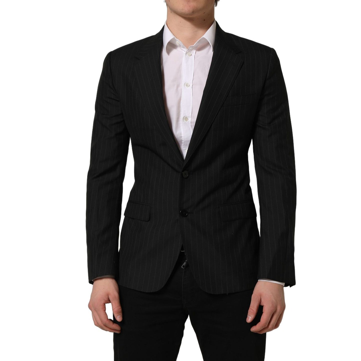 Dolce & Gabbana Black Stripes Wool Single Breasted Blazer
