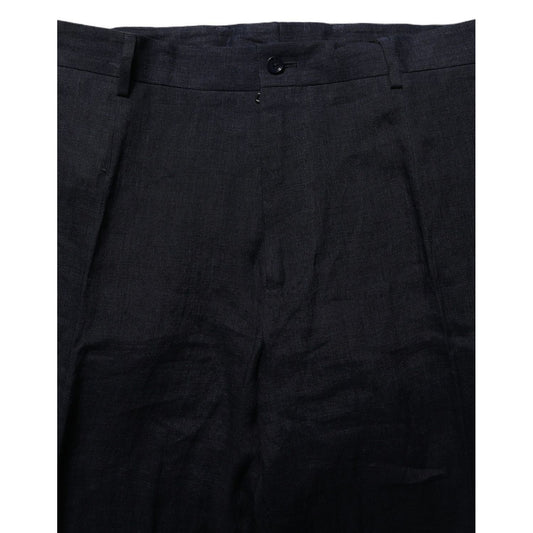 Dolce & Gabbana Black Linen Straight Leg Dress Trouser Pants