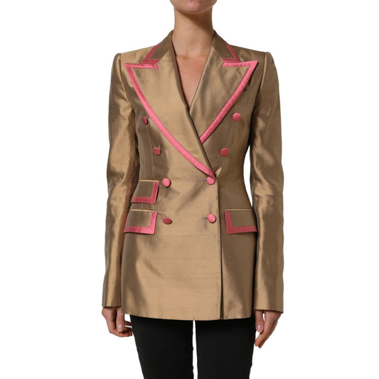 Dolce & Gabbana Gold Silk Double Breasted Coat Blazer Jacket