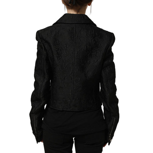 Dolce & Gabbana Black Floral Brocade Biker Blouson Jacket