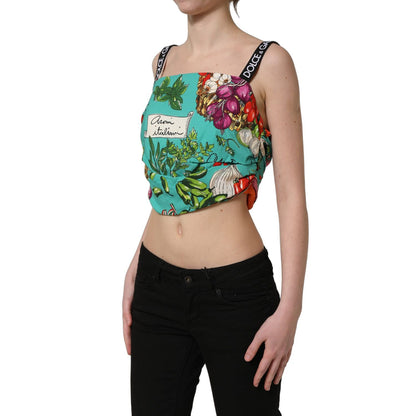 Dolce & Gabbana Multicolor Silk Vegetable Print Cropped Top