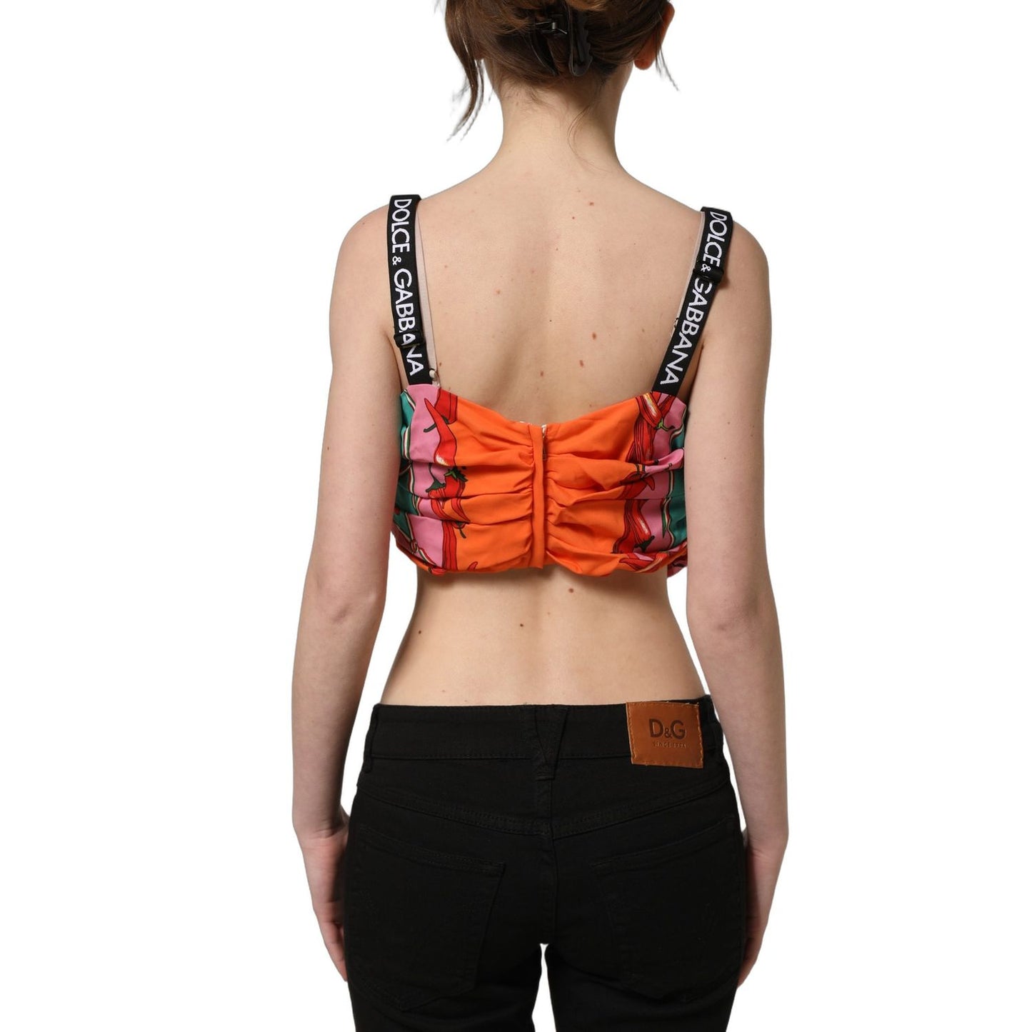 Dolce & Gabbana Multicolor Silk Vegetable Print Cropped Top