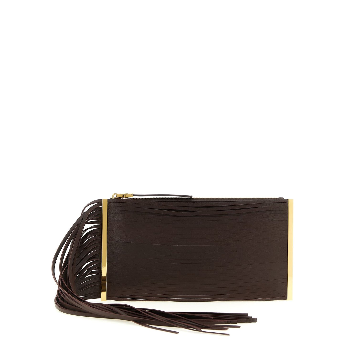 Elisabetta Franchi Brown Leather Clutch Bag