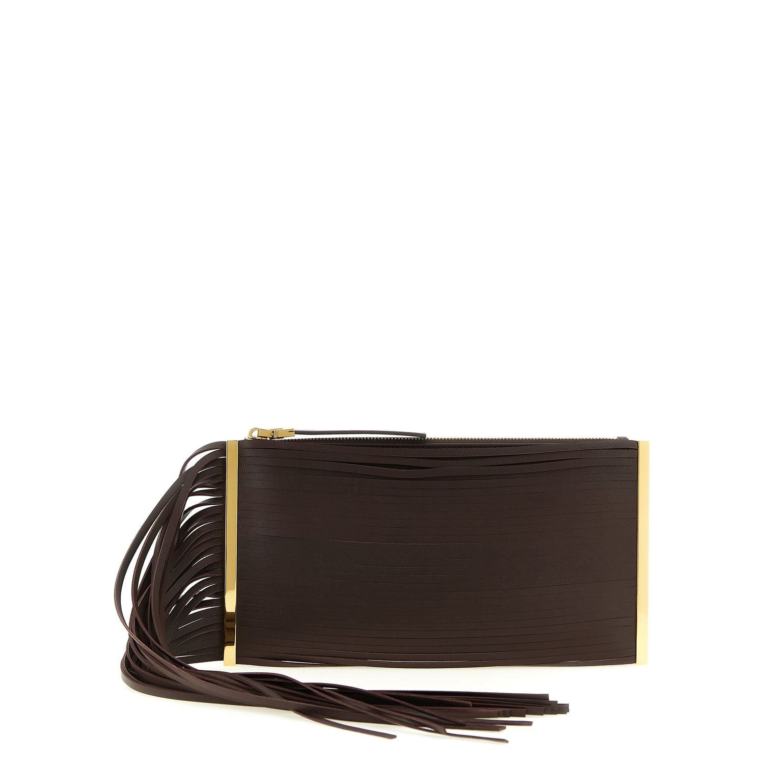 Elisabetta Franchi Brown Leather Clutch Bag