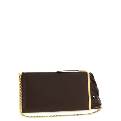 Elisabetta Franchi Brown Leather Clutch Bag