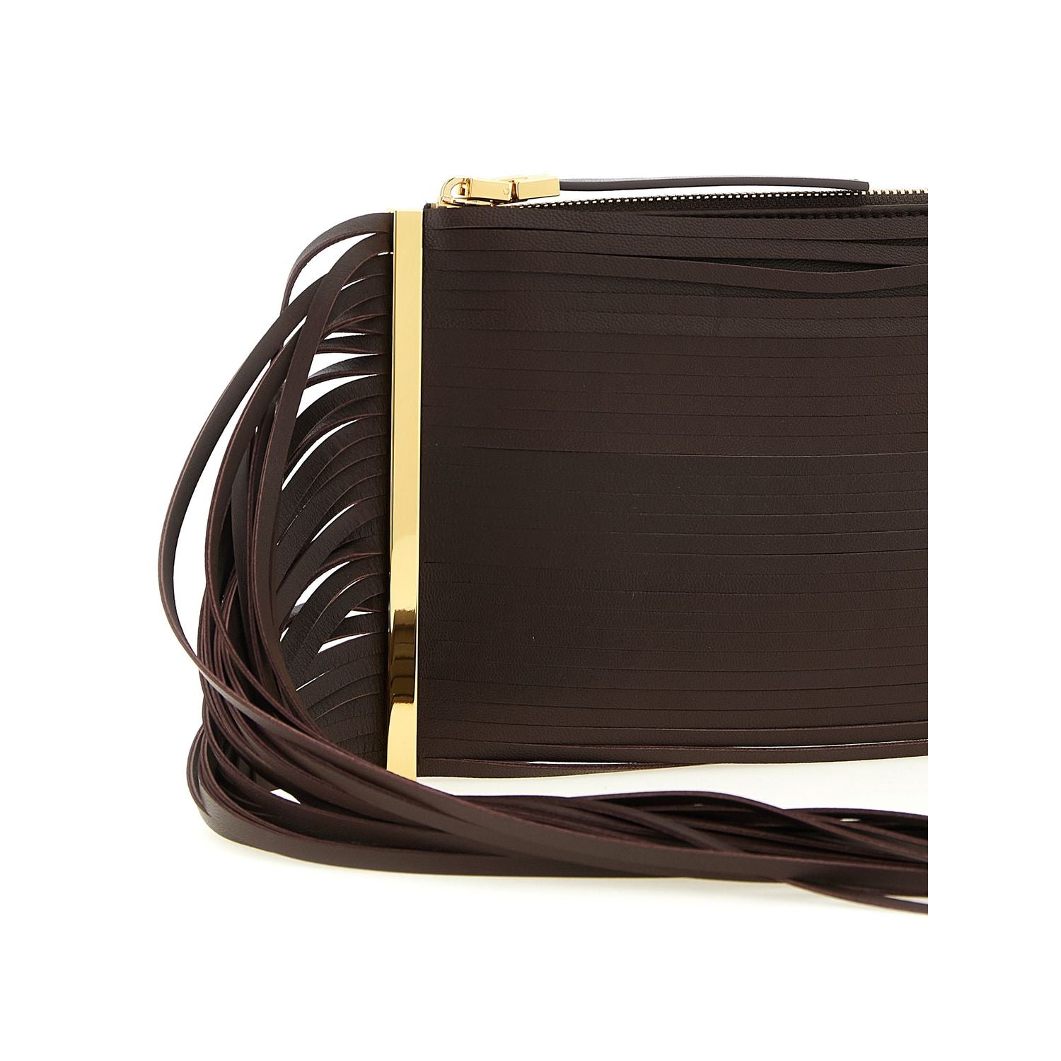 Elisabetta Franchi Brown Leather Clutch Bag