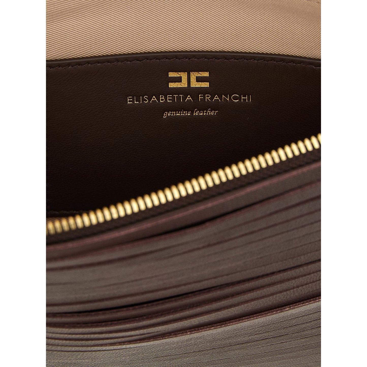 Elisabetta Franchi Brown Leather Clutch Bag