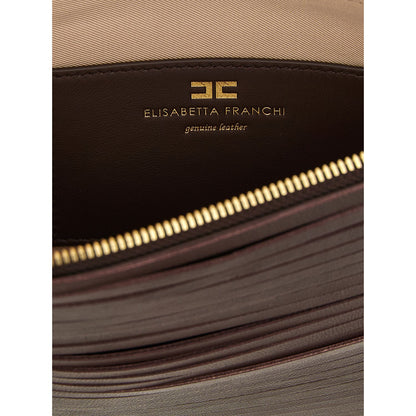 Elisabetta Franchi Brown Leather Clutch Bag