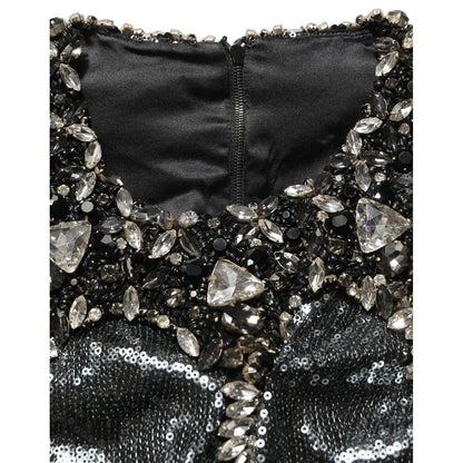 Dolce & Gabbana Metallic Gray Sequin Embellished Blouse Top
