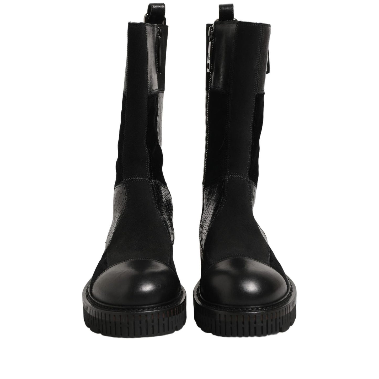 Dolce & Gabbana Black Patchwork Leather Mid Calf Boots Shoes