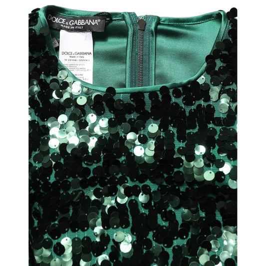 Dolce & Gabbana Green Sequined Long Sleeves Crop Blouse Top