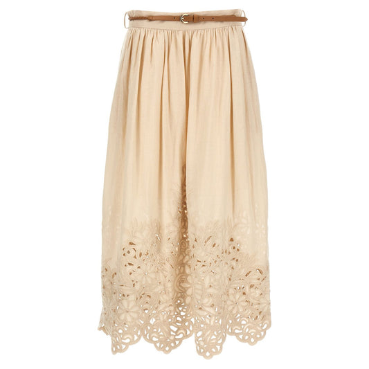 Zimmermann Beige Linen Midi Skirt