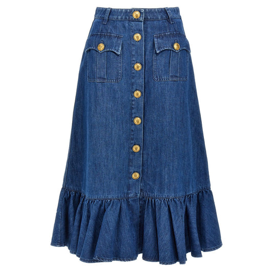 Valentino Garavani Blue Cotton Midi Skirt
