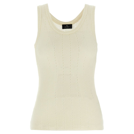 Etro White Silk Sleeveles T-Shirt