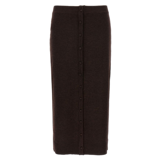 Victoria Beckham Brown Wool Midi Skirt