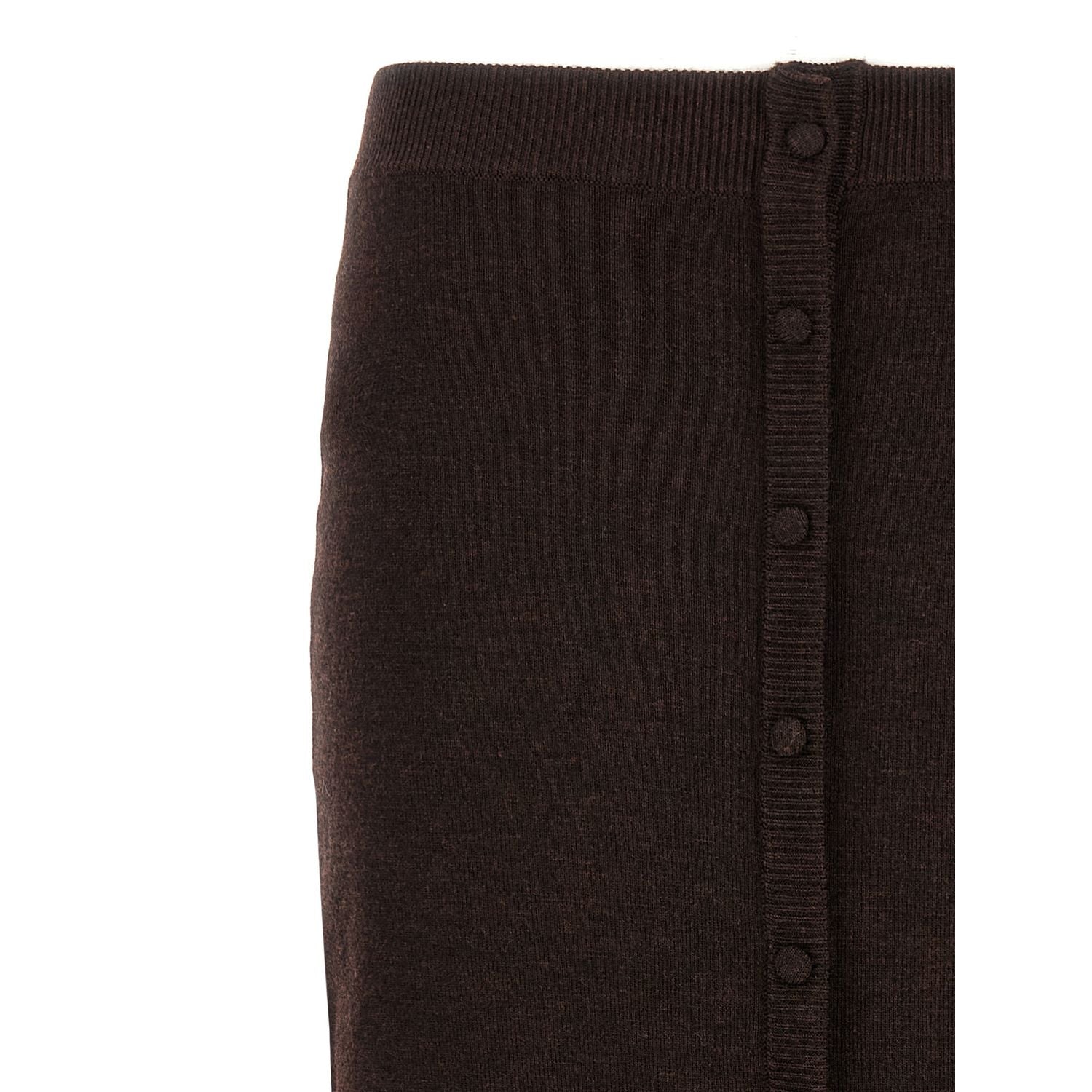 Victoria Beckham Brown Wool Midi Skirt