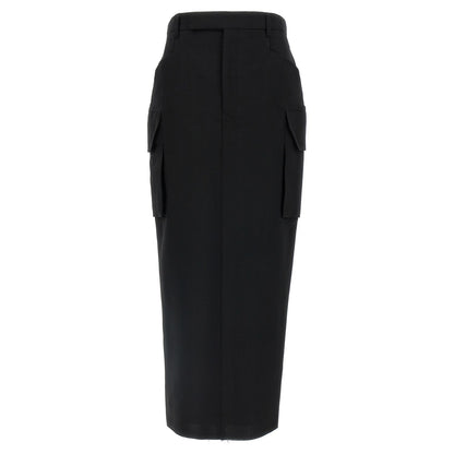 Rick Owens Black Wool Midi Skirt