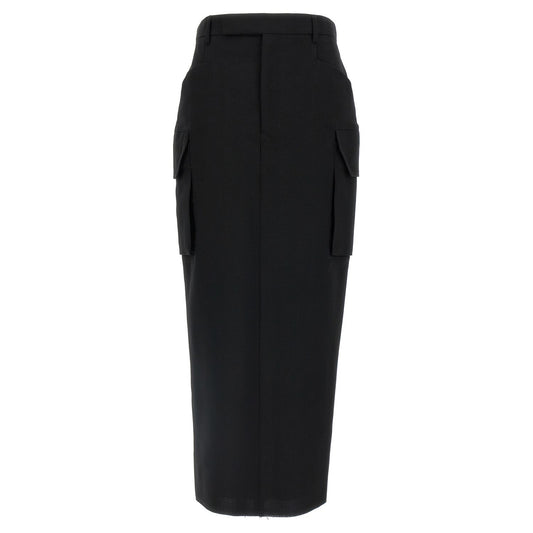 Rick Owens Black Wool Midi Skirt