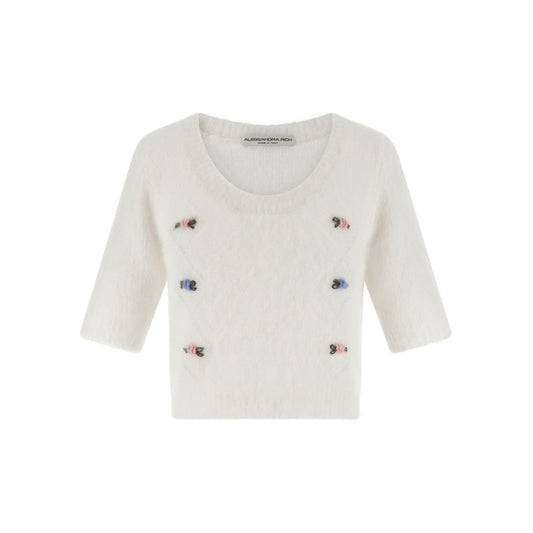 Alessandra Rich White Wool Cardigan