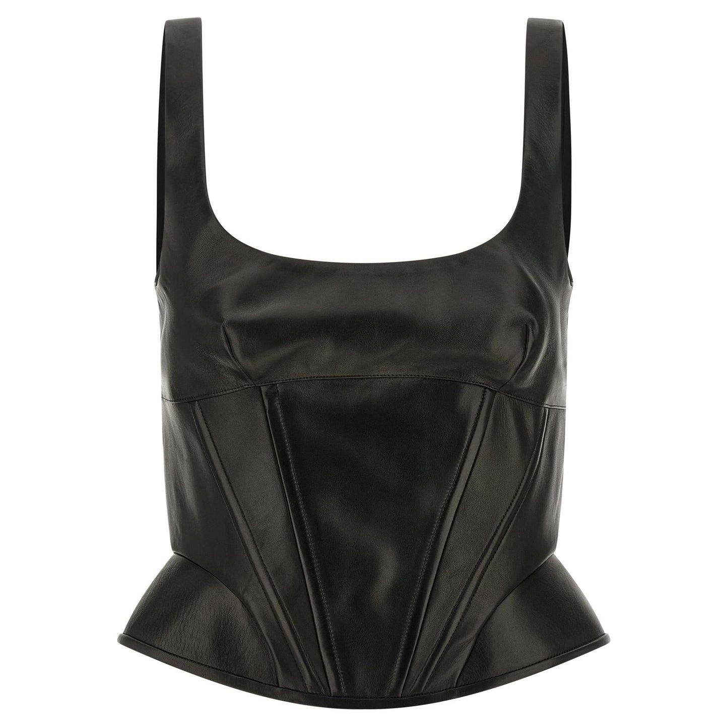Ermanno Scervino Black Lamb Leather Tank Tops