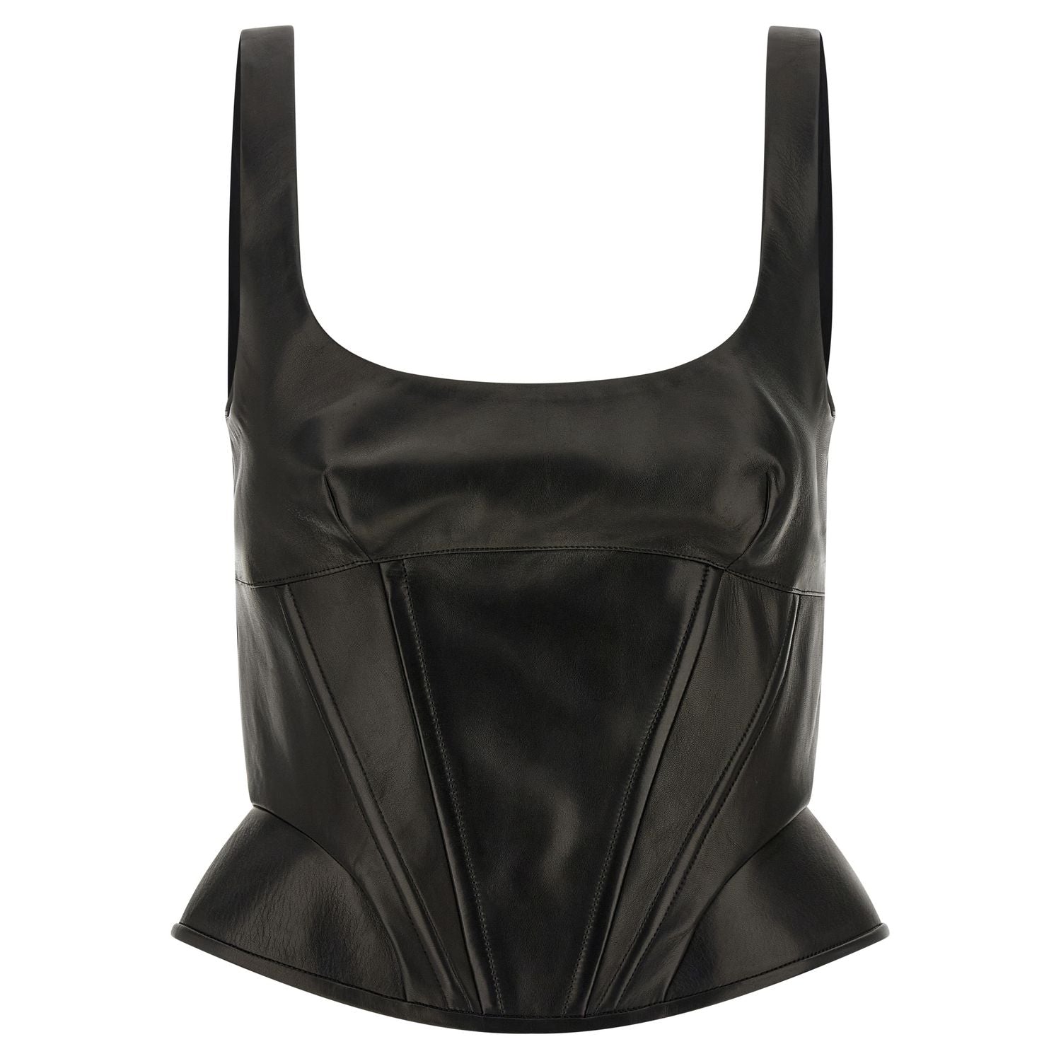 Ermanno Scervino Black Lamb Leather Tank Tops