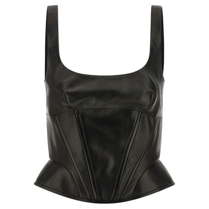 Ermanno Scervino Black Lamb Leather Tank Tops