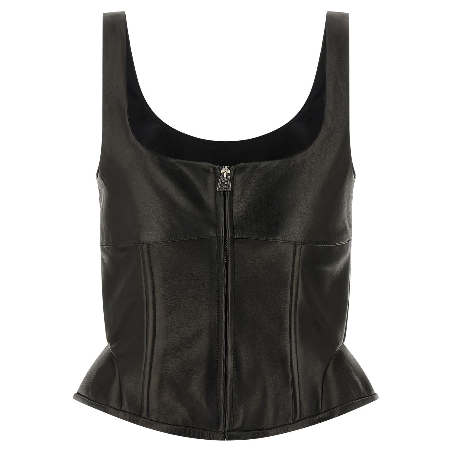 Ermanno Scervino Black Lamb Leather Tank Tops