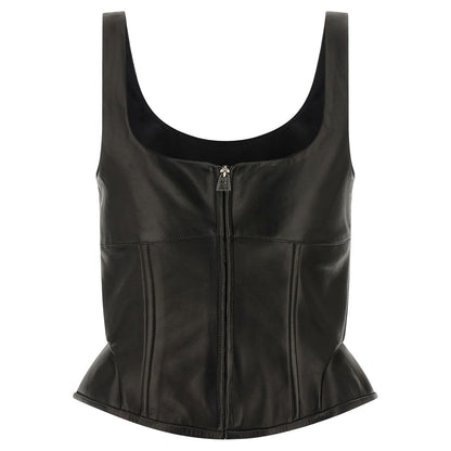 Ermanno Scervino Black Lamb Leather Tank Tops