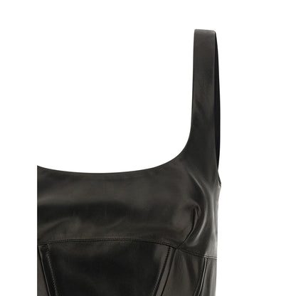 Ermanno Scervino Black Lamb Leather Tank Tops