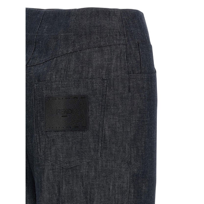Fendi Blue Cotton High-Waisted Jean