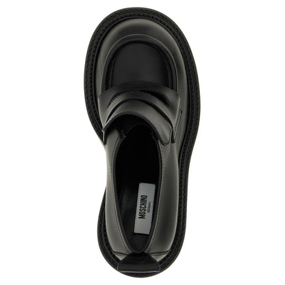 Moschino Black Leather Platform Loafers